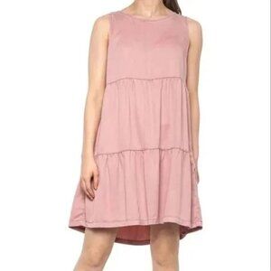 C & C California ~ Dusty Rose Lyocell Sleeveless Tiered Dress in size Small